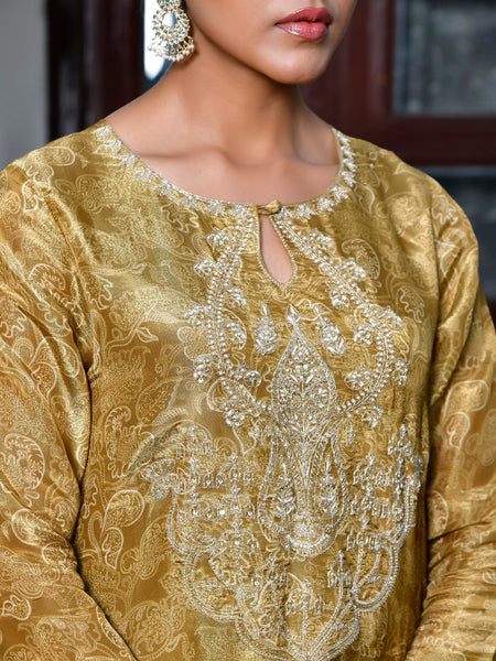 Women Digital Printed Tissue suit set with solid pant & brocade dupatta