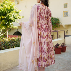 Women Nude Pink Muslin kurta with gota lace embroidery , solid bottom & Dupatta Set
