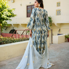 Women  Sky Blue  Muslin kurta with gota lace embroidery , solid bottom & Dupatta Set