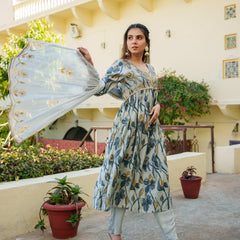Women  Sky Blue  Muslin kurta with gota lace embroidery , solid bottom & Dupatta Set