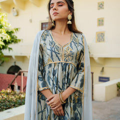 Women  Sky Blue  Muslin kurta with gota lace embroidery , solid bottom & Dupatta Set