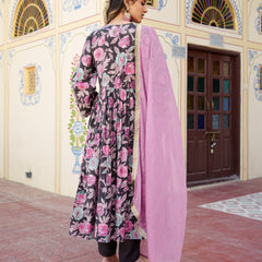 Women Muslin kurta with bead work embroidery , solid bottom & Dupatta Set