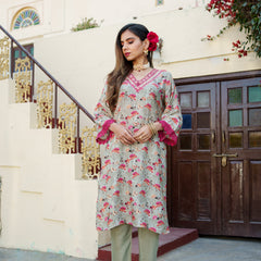 Women Pista Green Muslin Kurta With Cut Work Embroidered Neckline & Solid Bottom Set