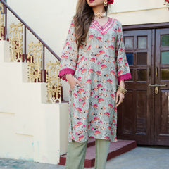 Women Pista Green Muslin Kurta With Cut Work Embroidered Neckline & Solid Bottom Set