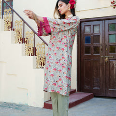 Women Pista Green Muslin Kurta With Cut Work Embroidered Neckline & Solid Bottom Set