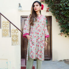 Women Pista Green Muslin Kurta With Cut Work Embroidered Neckline & Solid Bottom Set