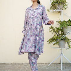 Women Muslin Printed Cord Set with Lace detail & Bottom Set