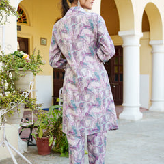 Women Muslin Printed Cord Set with Lace detail & Bottom Set