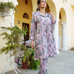 Women Muslin Printed Cord Set with Lace detail & Bottom Set