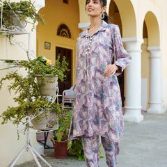 Women Muslin Printed Cord Set with Lace detail & Bottom Set