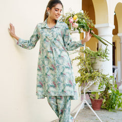 Women Muslin Printed Cord Set with Lace detail & Bottom Set