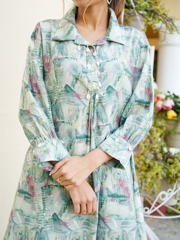 Women Muslin Printed Cord Set with Lace detail & Bottom Set