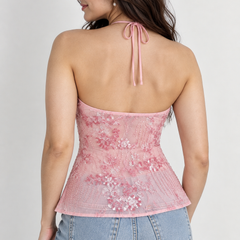 Women's Embellished Sequin Corset Cami Top