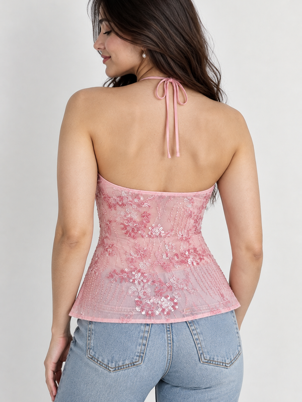Women's Embellished Sequin Corset Cami Top