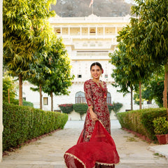 Women Muslin Floral Embroidered Cut Work Kurta  With Gota Lace & Sequin Chiffon Sharara Dupatta Set