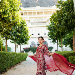 Women Muslin Floral Embroidered Cut Work Kurta  With Gota Lace & Sequin Chiffon Sharara Dupatta Set