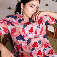 Multi colour co-ord  set with sequence work on front & printed  bottom.