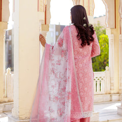 Floral printed Linen Straight suit set with  solid bottom & printed kota dupatta set.