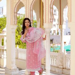 Floral printed Linen Straight suit set with  solid bottom & printed kota dupatta set.