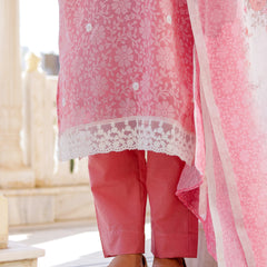 Floral printed Linen Straight suit set with  solid bottom & printed kota dupatta set.