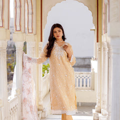 Floral printed Linen Straight suit set with  solid bottom & printed kota dupatta set.