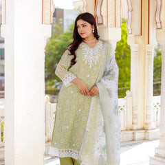 Floral printed Linen Straight suit set with  solid bottom & printed kota dupatta set.