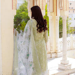 Floral printed Linen Straight suit set with  solid bottom & printed kota dupatta set.
