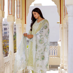 Floral printed Linen Straight suit set with  solid bottom & printed kota dupatta set.