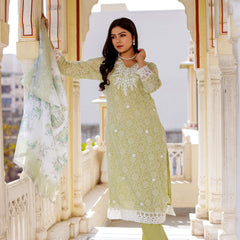 Floral printed Linen Straight suit set with  solid bottom & printed kota dupatta set.