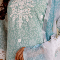 Floral printed Linen Straight suit set with  solid bottom & printed kota dupatta set.