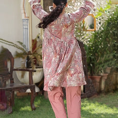 Alia cut Cord set with ebmroidered lace border & solid bottom with lace