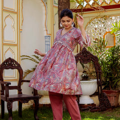 Alia cut Cord set with ebmroidered lace border & solid bottom with lace