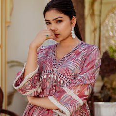Alia cut Cord set with ebmroidered lace border & solid bottom with lace