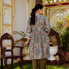 Alia cut Cord set with ebmroidered lace border & solid bottom with lace