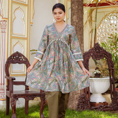 Alia cut Cord set with ebmroidered lace border & solid bottom with lace