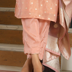 Women Tissue Brocade Embroidered Kurta with Scalloped pant & Dupatta
