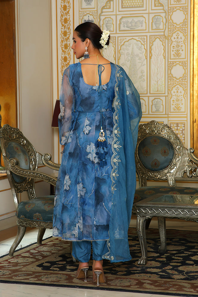 Women Embroidered Anarkali Kurta with solid pant & Dupatta