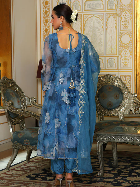 Women Embroidered Anarkali Kurta with solid pant & Dupatta