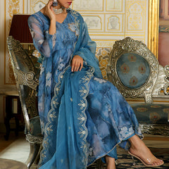 Women Embroidered Anarkali Kurta with solid pant & Dupatta