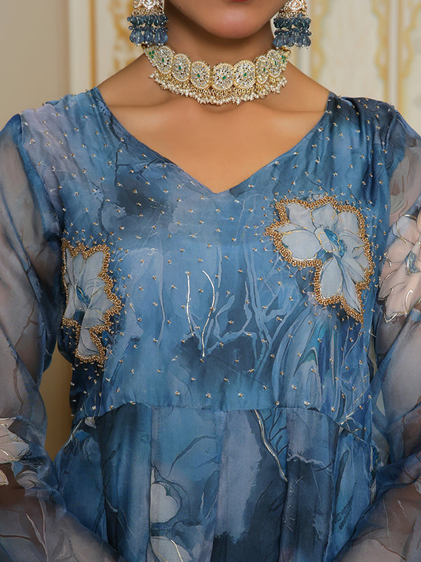 Women Embroidered Anarkali Kurta with solid pant & Dupatta