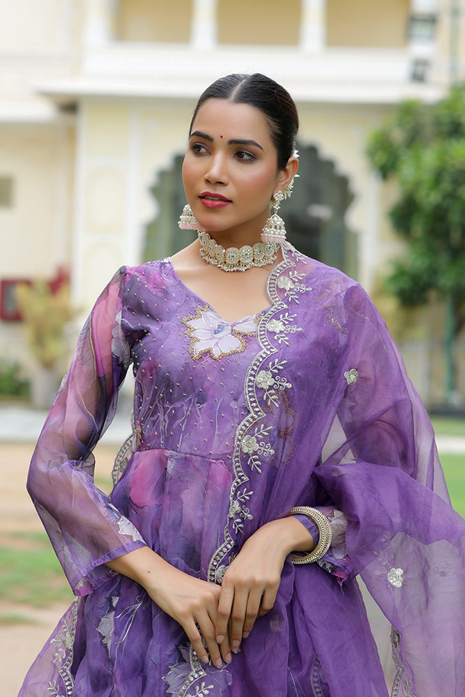 Women Embroidered Anarkali Kurta with solid pant & Dupatta