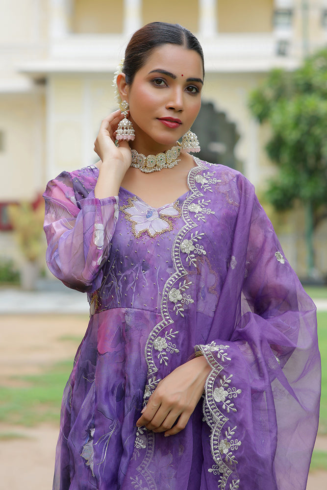 Women Embroidered Anarkali Kurta with solid pant & Dupatta