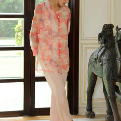 Women Marble Print Embroidered Shirt With Solid Pants