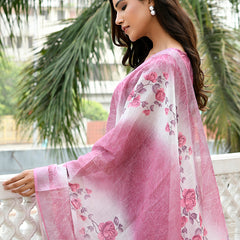 Women Linen Kurta Embroidered kurta set with solid pants & dupatta