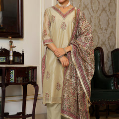 Women green Chanderi Block printed Embroidered kurta set with solid pants & dupatta