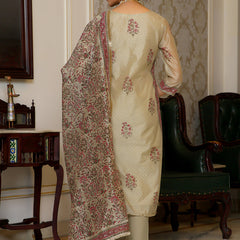 Women green Chanderi Block printed Embroidered kurta set with solid pants & dupatta