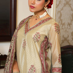 Women green Chanderi Block printed Embroidered kurta set with solid pants & dupatta