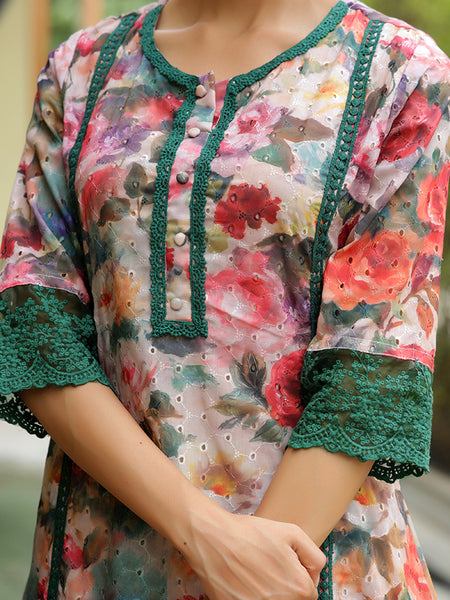 Women embroidered printed  kurta set with laced solid pants