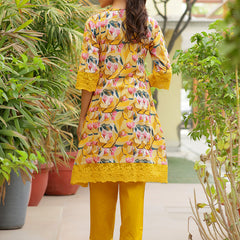 Women embroidered printed  kurta set with laced solid pants