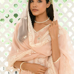 Women linen embroidered solid kurta set with solid pants & chiffon embroidered dupatta